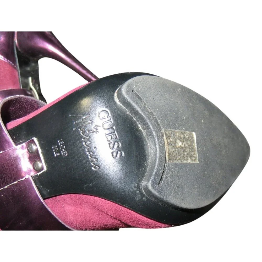 Guess by Marciano Pink & Purple Metallic Patent Italian Leather Strappy Heels 7